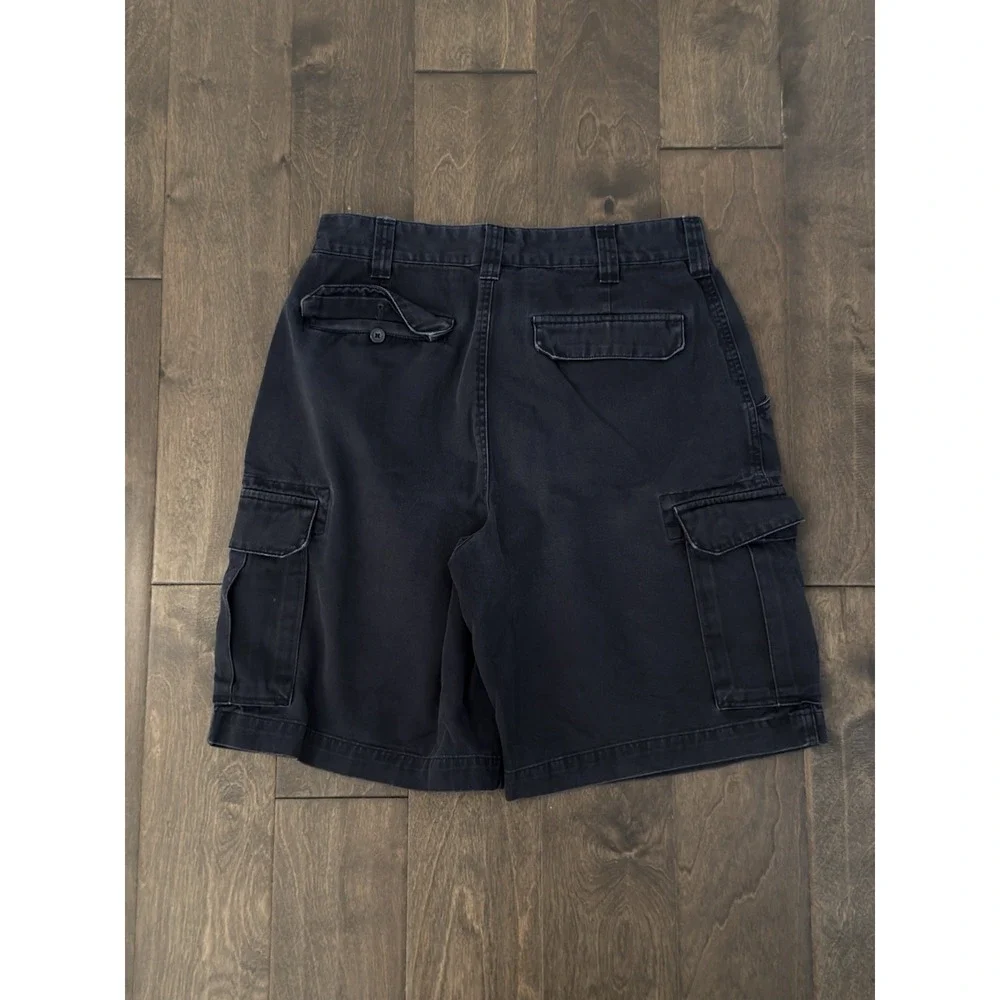 Vintage Tommy Hilfiger Mens Navy Blue Cargo Pocket Flag Logo Shorts Size 31W Y2K